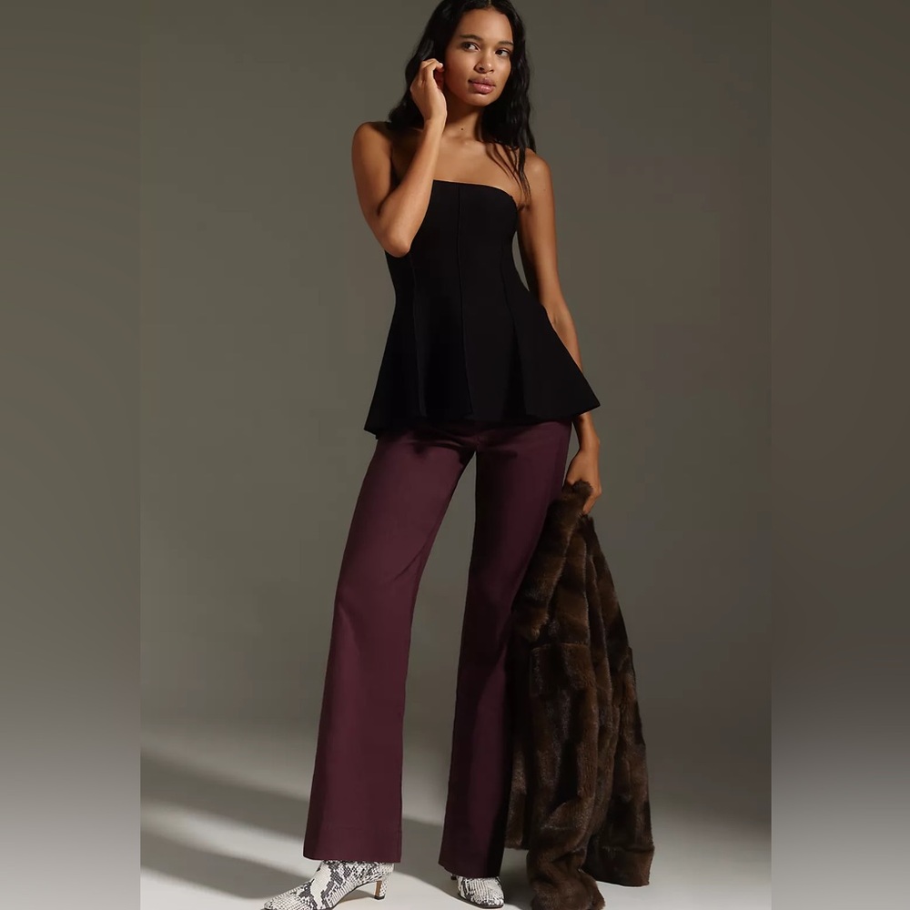 Anthropologie Colette Full-Length Wide-Leg Pants by Maeve, Maroon 27